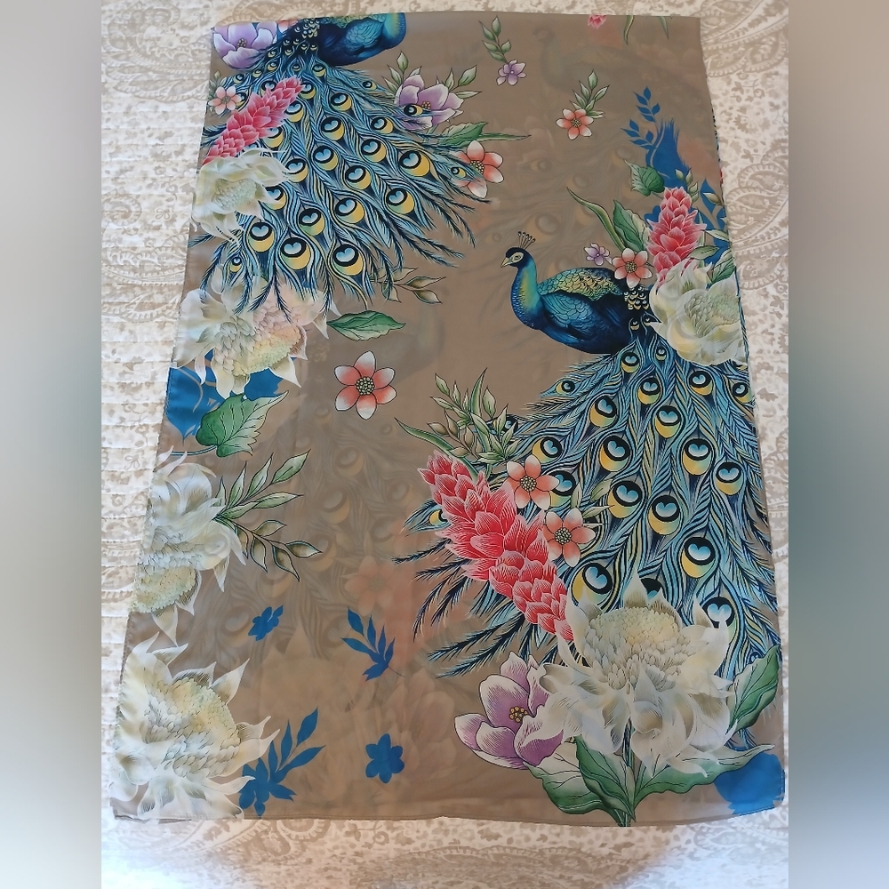 Anushka Chiffon Peacock Floral Print Scarf